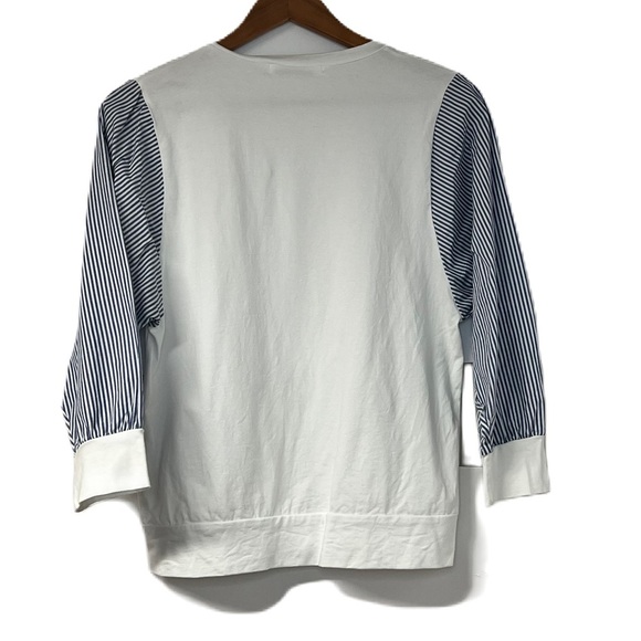 Jay Basics sz L statement sleeve blue white striped 3/4 sleeve cotton soft class - Picture 4 of 7